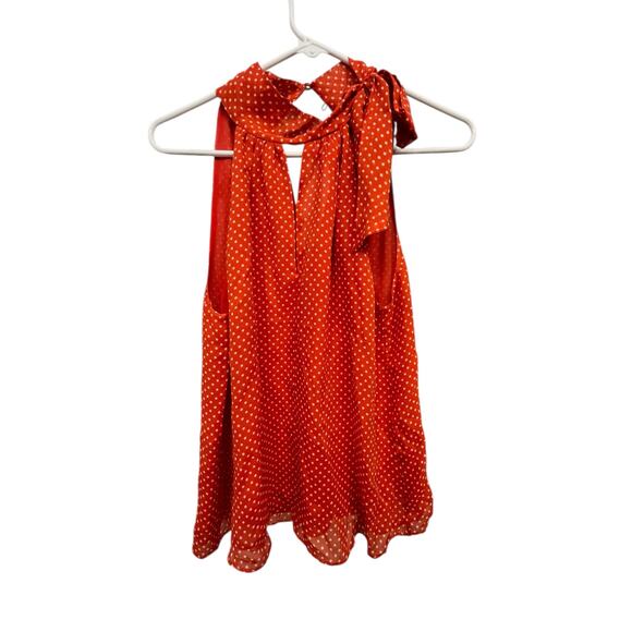 Joie Sleeveless Polka Dot Silk Blouse | Size S | Red & White Tie Neck Top - Picture 1 of 8